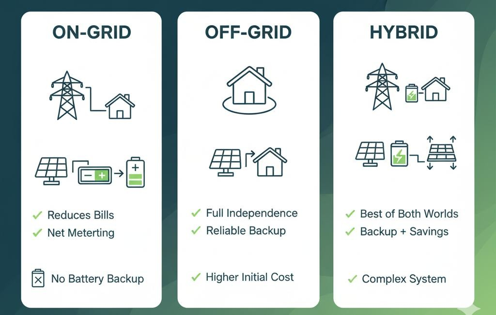On-Grid vs. Off-Grid vs. Hybrid: Which Solar System is Right for You in Gujranwala and other cities in Punjab?
